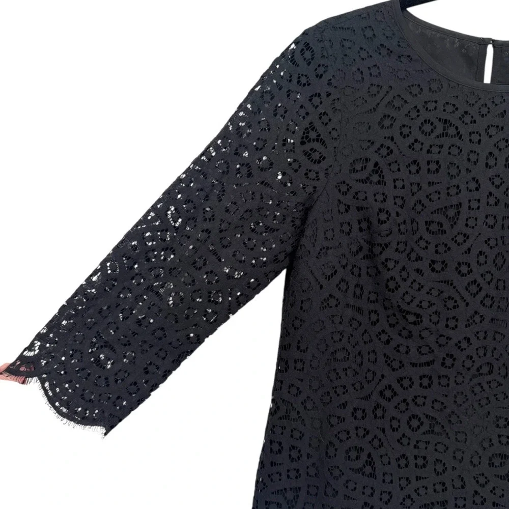 J. Crew Women's Black Eyelet Lace 3/4 Sleeve Blouse‎ Top Size 8 Preppy Feminine